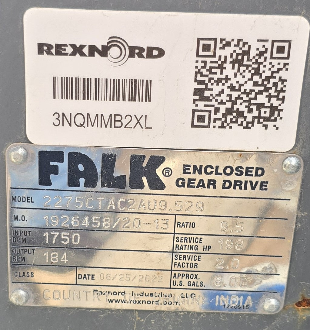Falk Gear Drive For Cooling Tower, Matches With 150 HP WEG Motor (New / Unused), 2275CTAC2AU9-529 Year 2022 Type CTA 198hp Cooling Tower Enclosed Gear Drive. Ratio 9.5:1, Oil Capacity 8 Gallons. Input 1750rpm/Output184rpm, Texas
