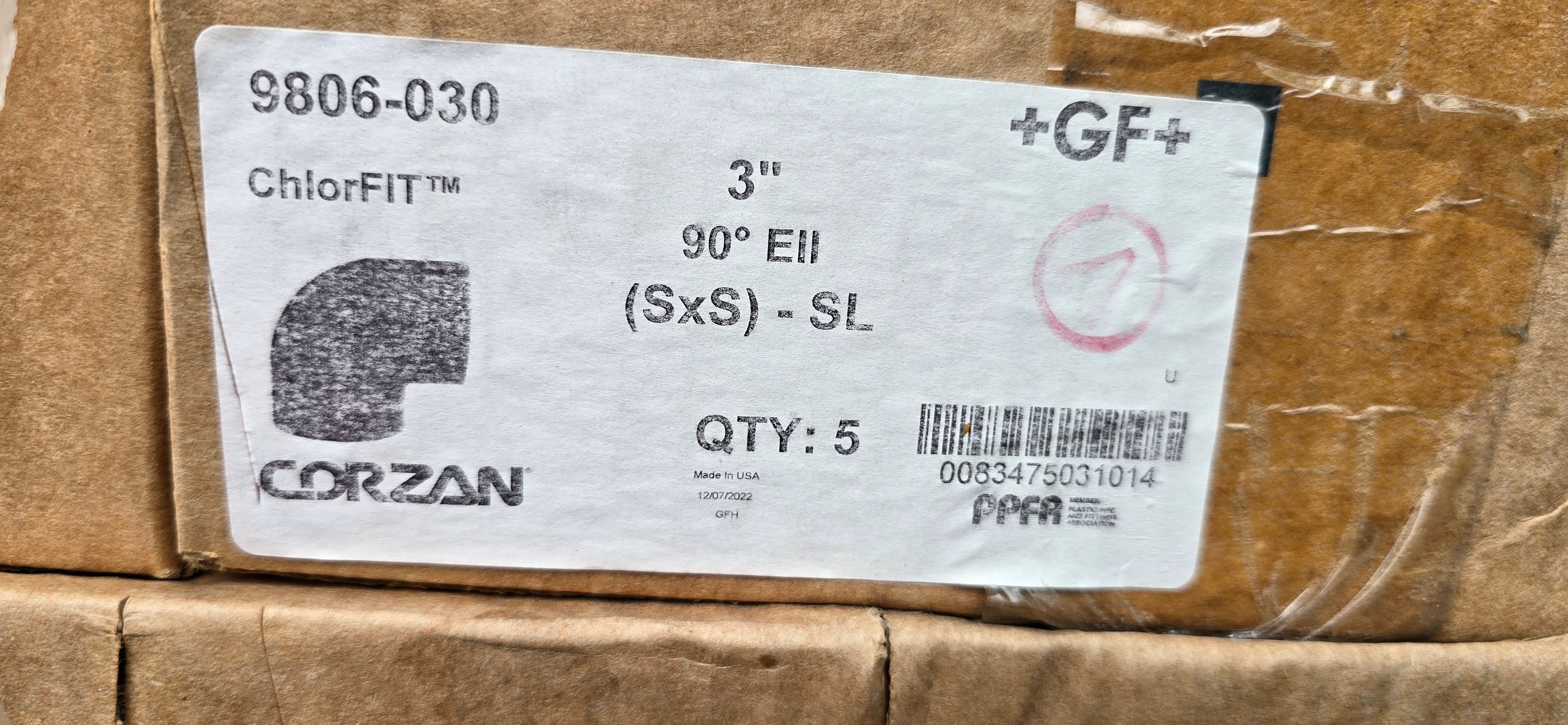 NEW Bulk Surplus: +GF+ 3" Corzan CPVC 90° Elbows (Sch 80) – Model 9806-030