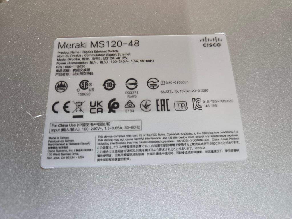 Cisco/Meraki MS120-48-HW (New / Unused / Unclaimed), 48 Port Gigabit Ethernet Switches, Texas