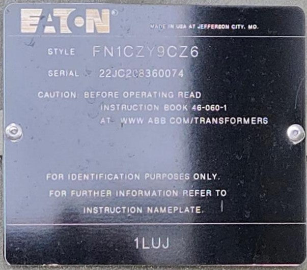 2,600 kVA Eaton Pad Mounted Transformer; HV 34,500; LV 416Y/240; FR3; Copper; Unused; SN 22JC208360074