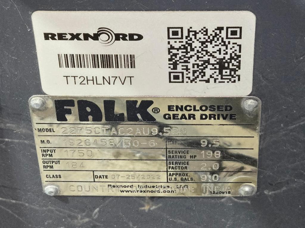 Falk Gear Drive For Cooling Tower, Matches With 150 HP WEG Motor (New / Unused), 2275CTAC2AU9-529 Year 2022 Type CTA 198hp Cooling Tower Enclosed Gear Drive. Ratio 9.5:1, Oil Capacity 8 Gallons. Input 1750rpm/Output184rpm, Texas