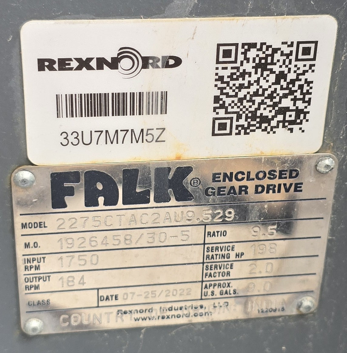 Falk Gear Drive For Cooling Tower, Matches With 150 HP WEG Motor (New / Unused), 2275CTAC2AU9-529 Year 2022 Type CTA 198hp Cooling Tower Enclosed Gear Drive. Ratio 9.5:1, Oil Capacity 8 Gallons. Input 1750rpm/Output184rpm, Texas