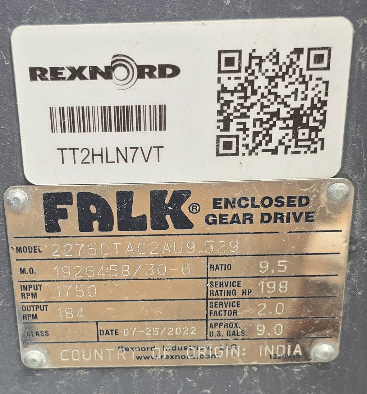 Falk Gear Drive For Cooling Tower, Matches With 150 HP WEG Motor (New / Unused), 2275CTAC2AU9-529 Year 2022 Type CTA 198hp Cooling Tower Enclosed Gear Drive. Ratio 9.5:1, Oil Capacity 8 Gallons. Input 1750rpm/Output184rpm, Texas