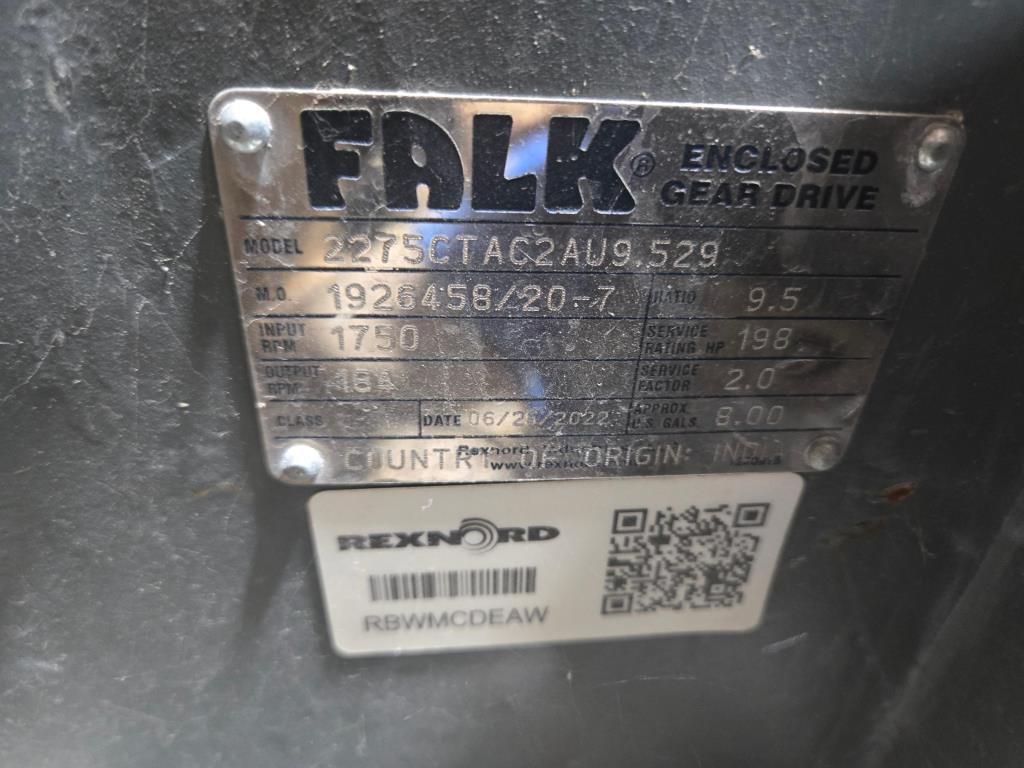 Falk Gear Drive For Cooling Tower, Matches With 150 HP WEG Motor (New / Unused), 2275CTAC2AU9-529 Year 2022 Type CTA 198hp Cooling Tower Enclosed Gear Drive. Ratio 9.5:1, Oil Capacity 8 Gallons. Input 1750rpm/Output184rpm, Texas