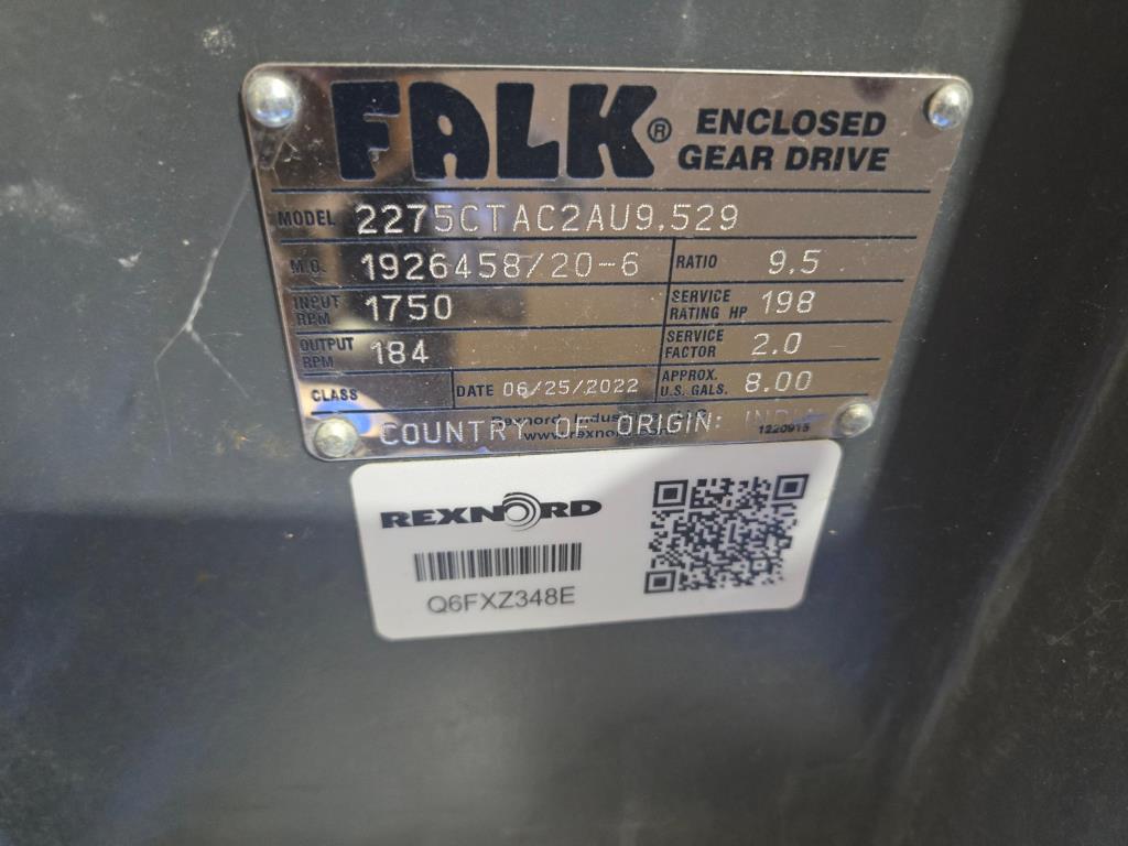 Falk Gear Drive For Cooling Tower, Matches With 150 HP WEG Motor (New / Unused), 2275CTAC2AU9-529 Year 2022 Type CTA 198hp Cooling Tower Enclosed Gear Drive. Ratio 9.5:1, Oil Capacity 8 Gallons. Input 1750rpm/Output184rpm, Texas