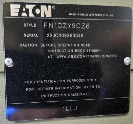 2,600 kVA Eaton Pad Mounted Transformer; HV 34,500; LV 416Y/240; FR3; Copper; Unused; SN 22JC208360046
