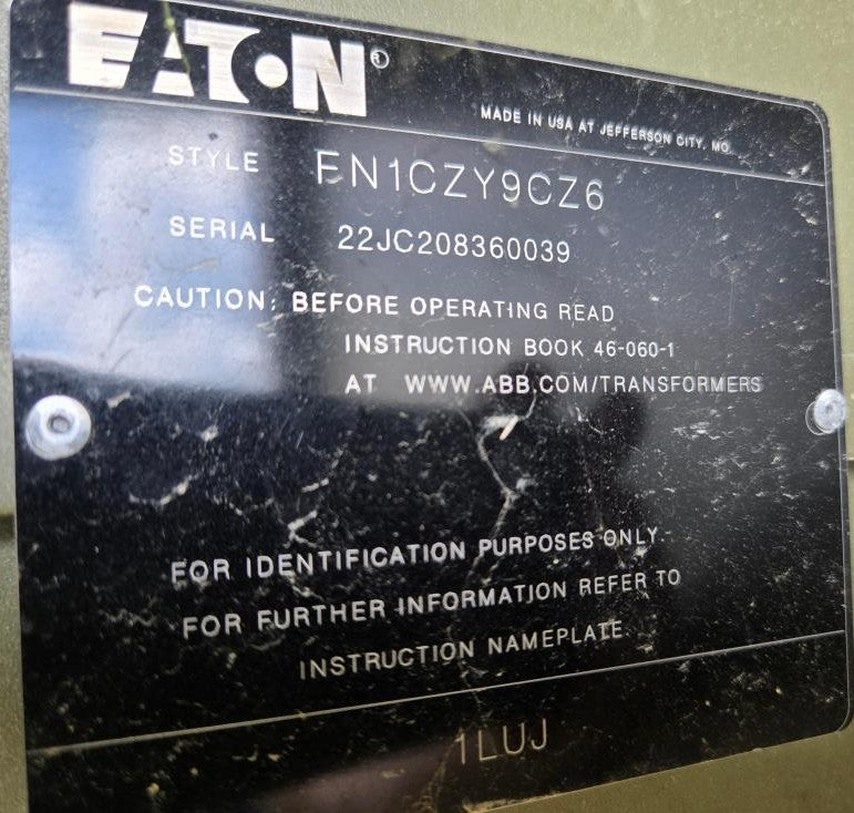 2,600 kVA Eaton Pad Mounted Transformer; HV 34,500; LV 416Y/240; FR3; Copper; Unused; SN 22JC208360039