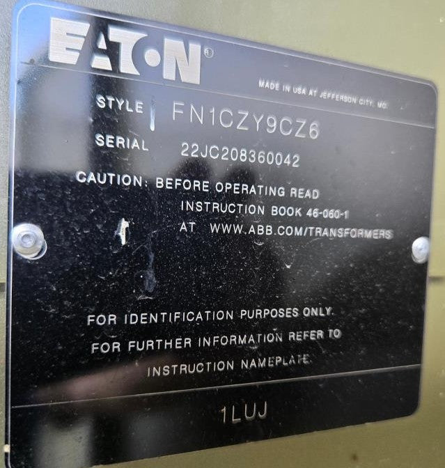 2,600 kVA Eaton Pad Mounted Transformer; HV 34,500; LV 416Y/240; FR3; Copper; Unused; SN 22JC208360042