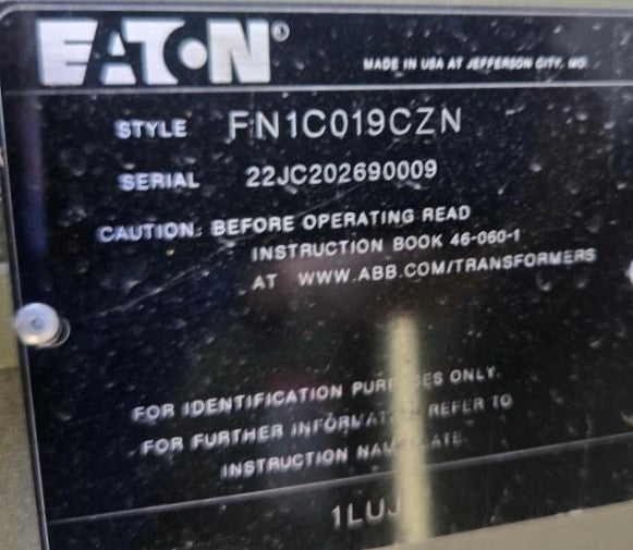 1,000 kVA Eaton Pad Mounted Transformer; HV 34,500; LV 480Y/277; FR3; Copper; Unused; SN 22JC202690009