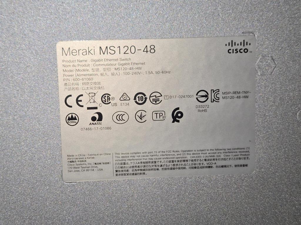 Cisco/Meraki MS120-48-HW (New / Unused / Unclaimed), 48 Port Gigabit Ethernet Switches, Texas