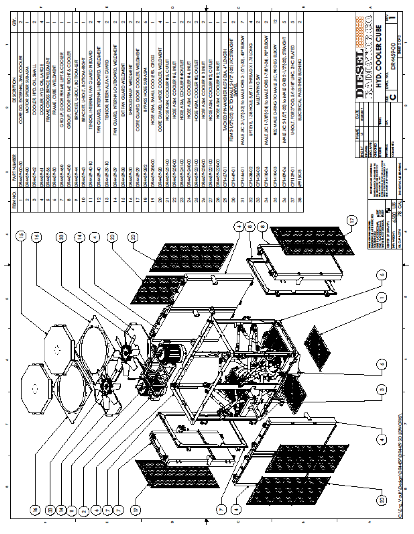New / Unused Oil Cooler Radiator, 1.5 MW to 2.2 MW, Bar and Plate, 2 of 50 hp Motors with Fans, Hydraulic Cooler, Durastim, Diesel Brand, Frac Frack Cooling, DSII-19-01-090