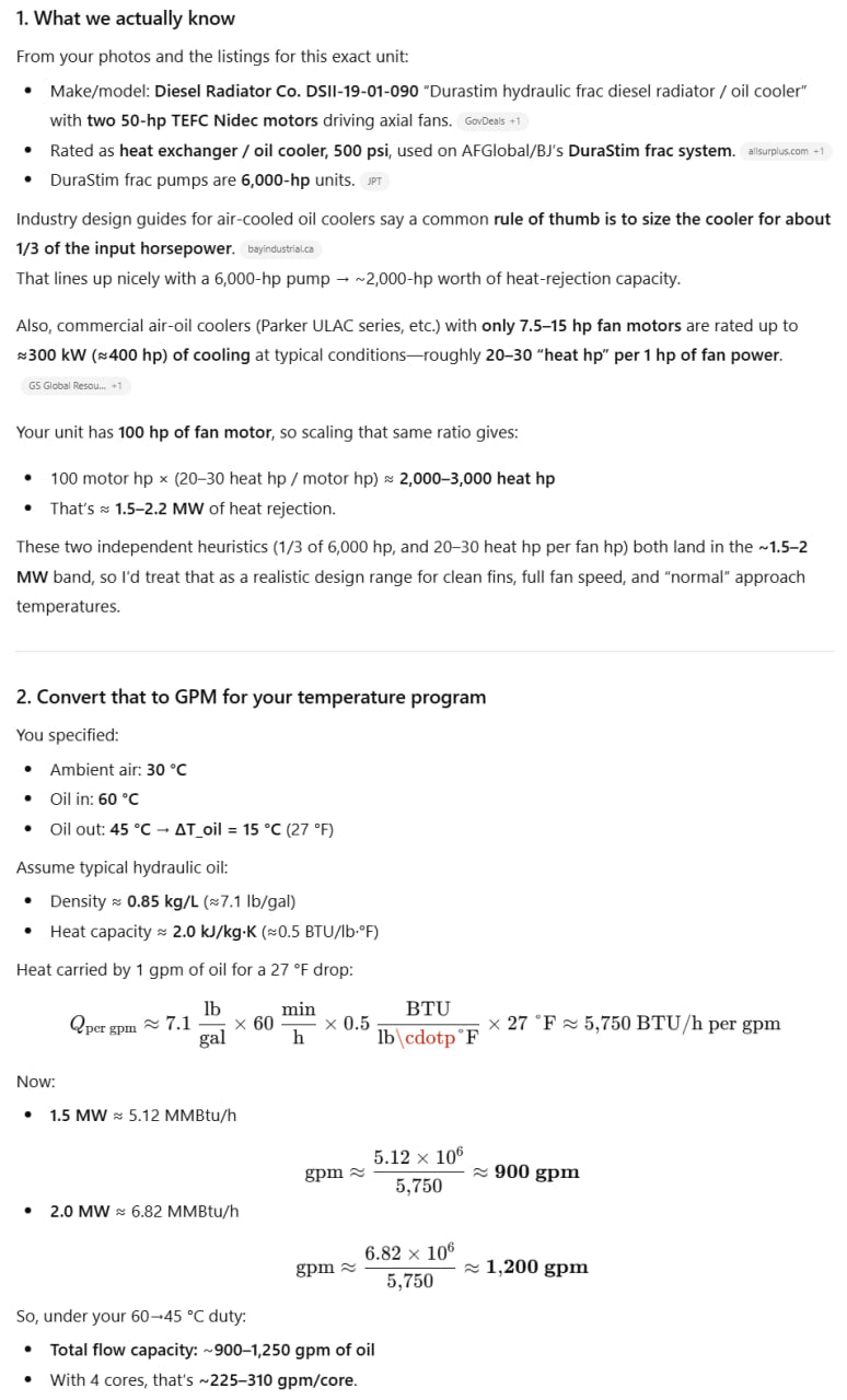 New / Unused Oil Cooler Radiator, 1.5 MW to 2.2 MW, Bar and Plate, 2 of 50 hp Motors with Fans, Hydraulic Cooler, Durastim, Diesel Brand, Frac Frack Cooling, DSII-19-01-090