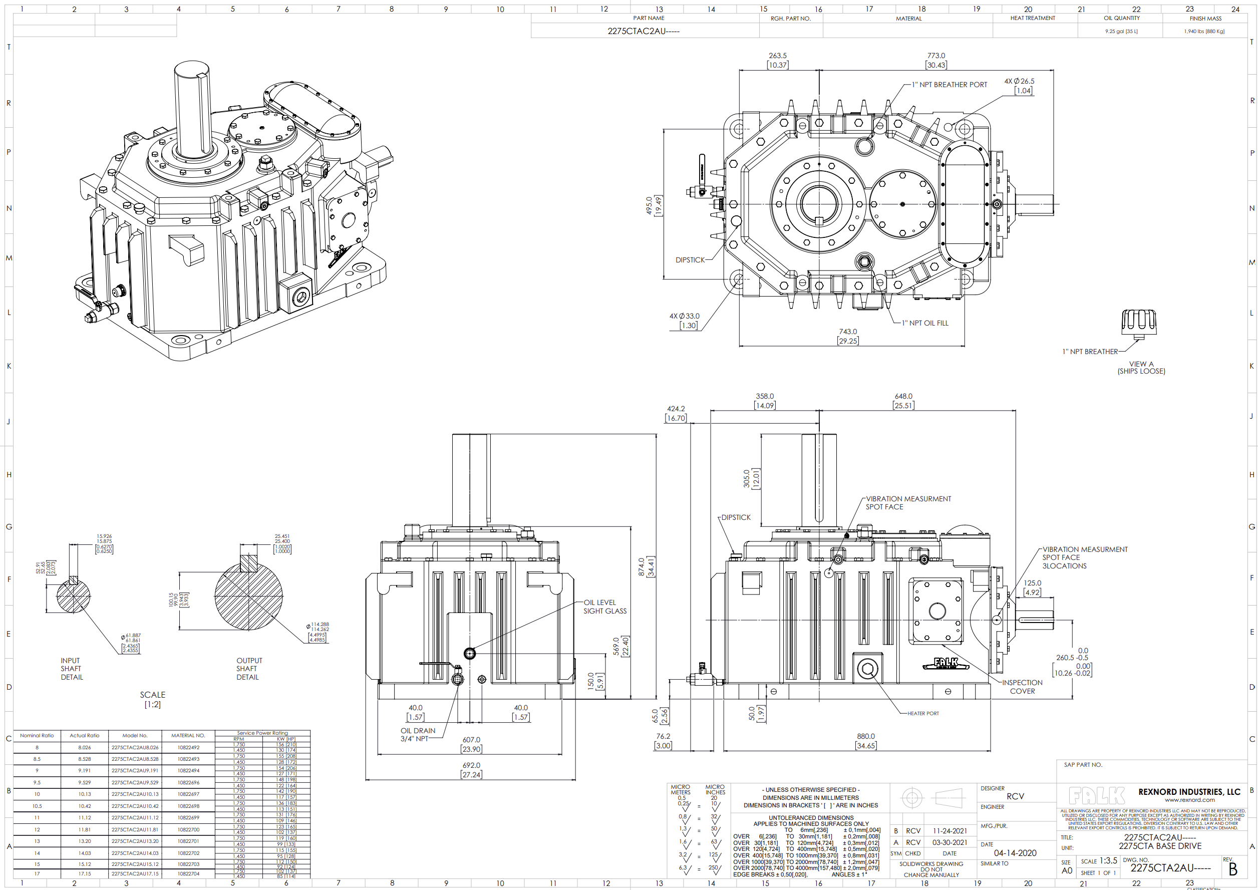 NEW Falk / Rexnord CT-Series Gear Drive (Model 2275CTAC2AU9.529) – 198 HP, 9.5 Ratio